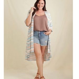 Torrid Size 00 Multi-Stripe Hacci Hi-Lo Kimono Duster NWT